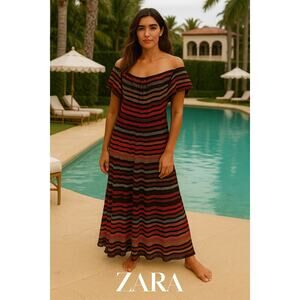 Zara Knit Shimmering Striped Italian Yarn Maxi Dress Sz. S